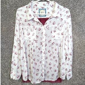 Style & Co Floral Print pintuck roll tab sleeves shirt L